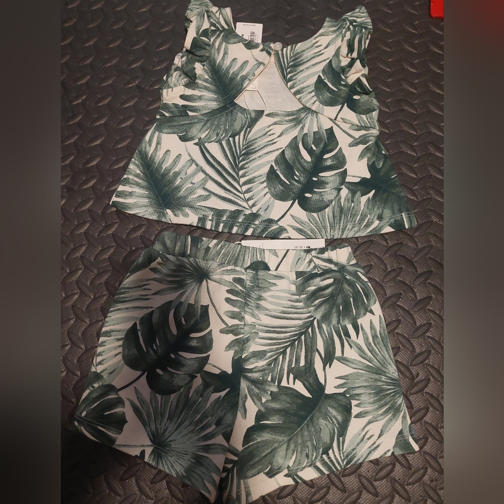 Tropical Leaf Print Tank and Shorts Set